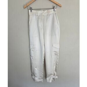 Express NWT Super High Rise Cream Satin Cargo Trousers Size 0 Regular
